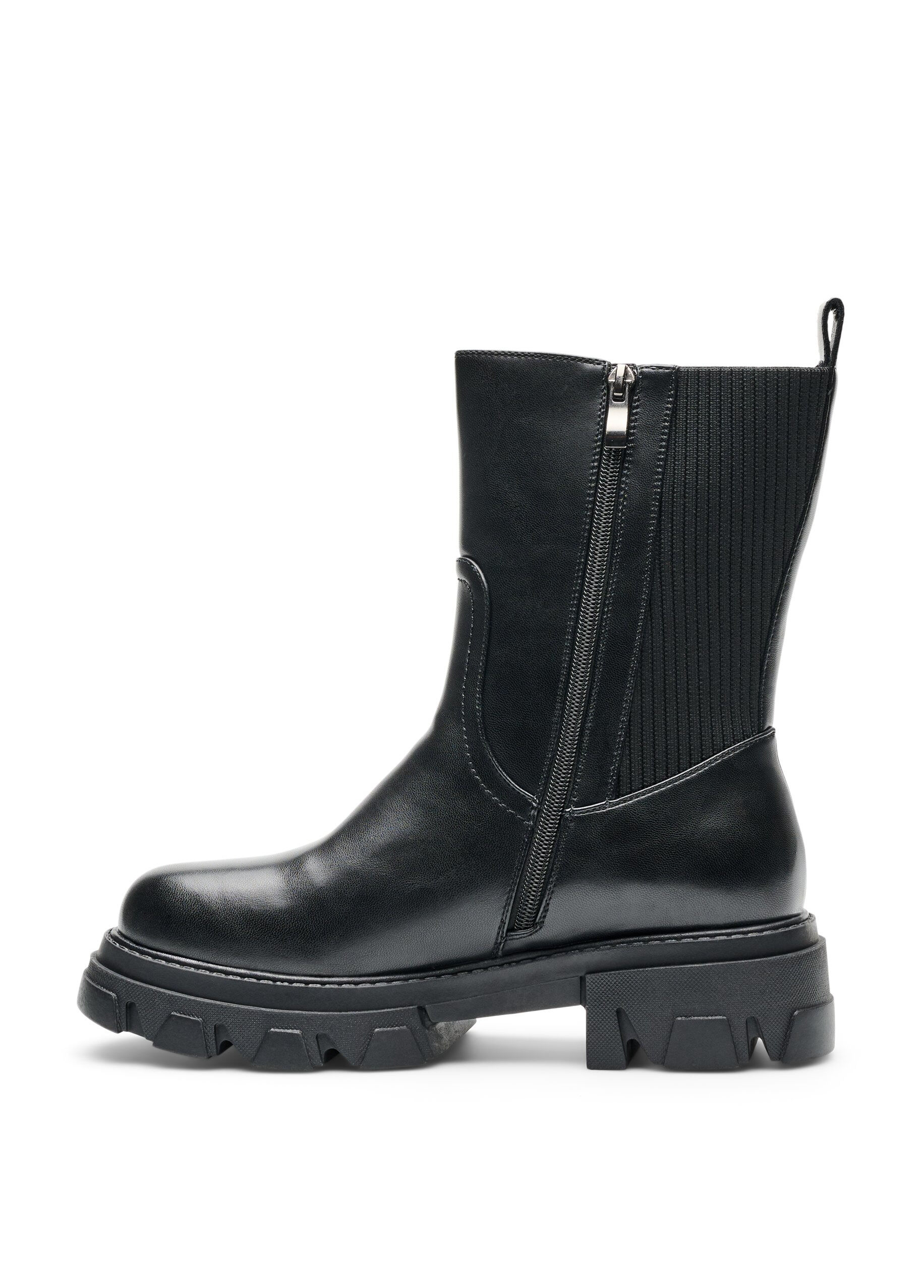 ZizziChelseaboots med chunky sula och ribbade paneler, Svart, Packshot image number 3