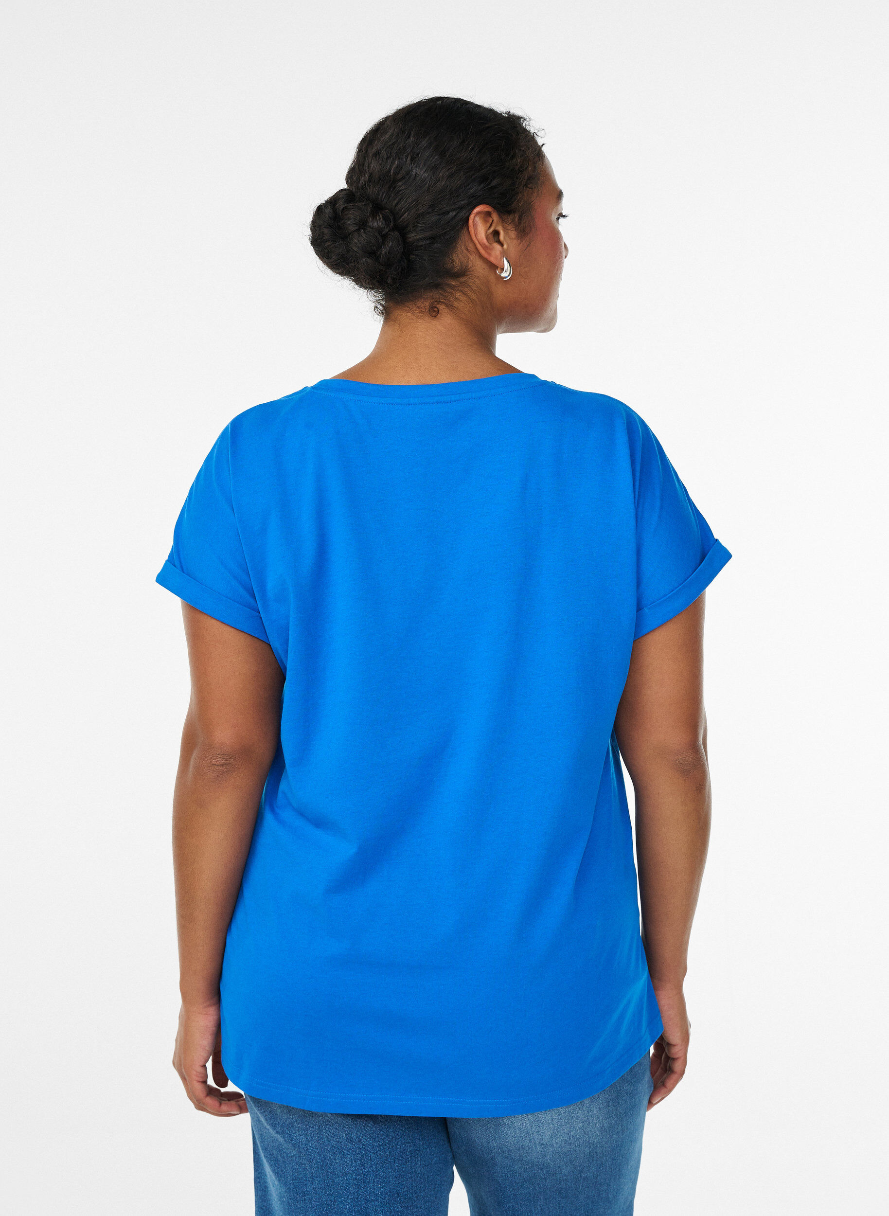 ZizziKort&auml;rmad t-shirt i bomullsblandning, Bl&aring;, Model image number 2