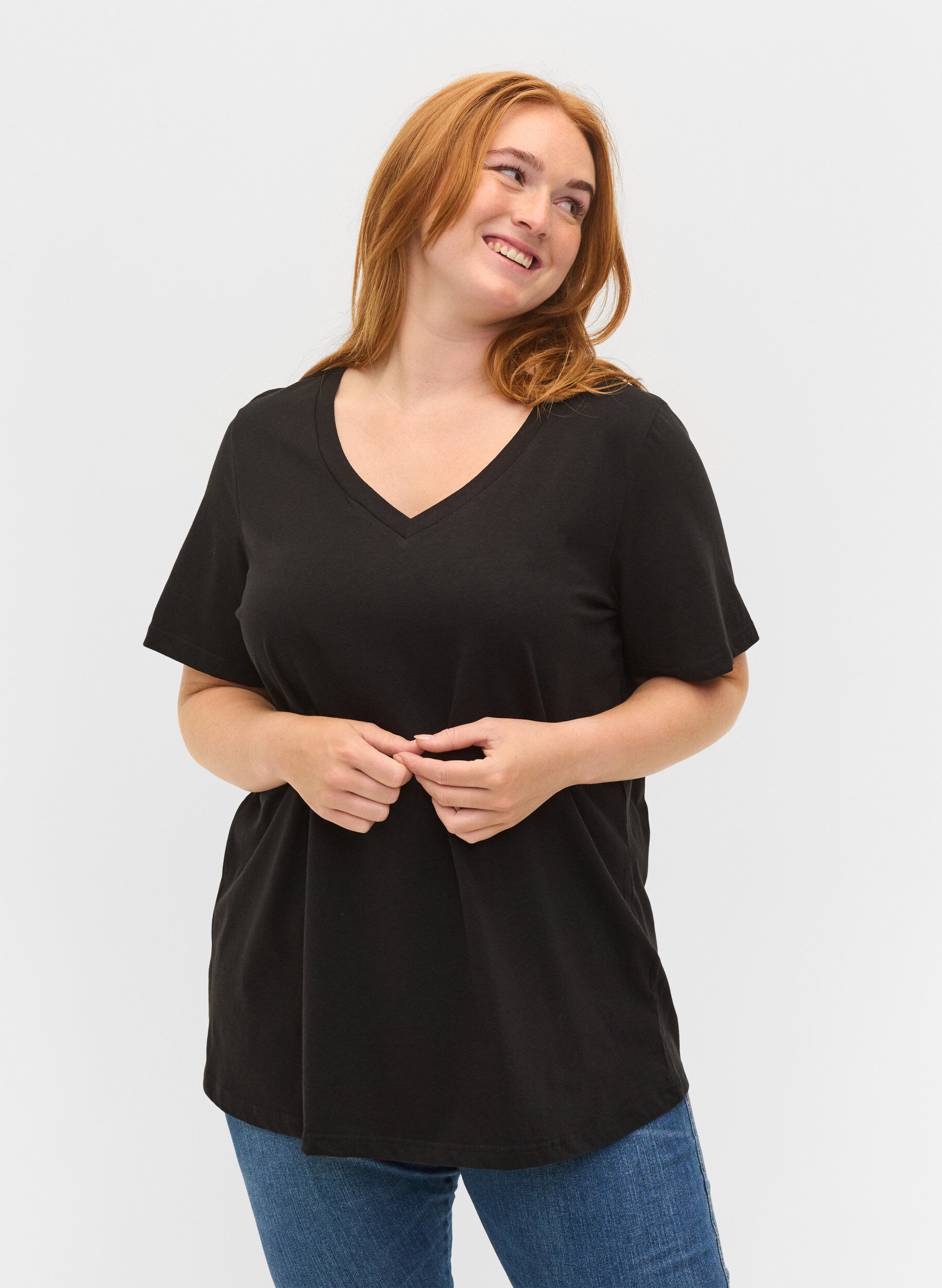 Zizzi 2-pack t-shirt i bomull, Black/Black, Model image number 0