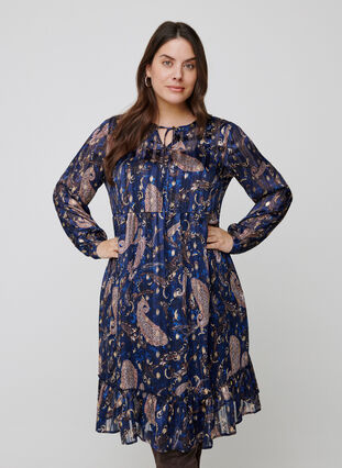 Långärmad klänning med mönster och a-form, Paisley Foil, Model image number 0