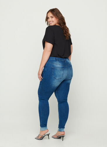 Högmidjade super slim Amy jeans, Blue denim, Model image number 0