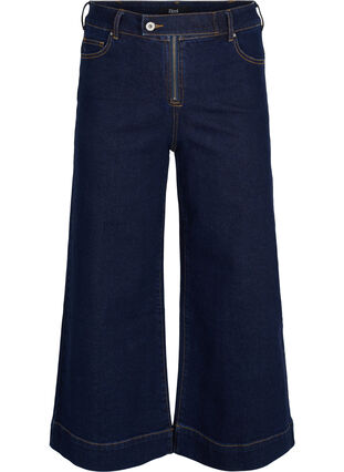 Croppade jeans med vida ben, Unwashed, Packshot image number 0