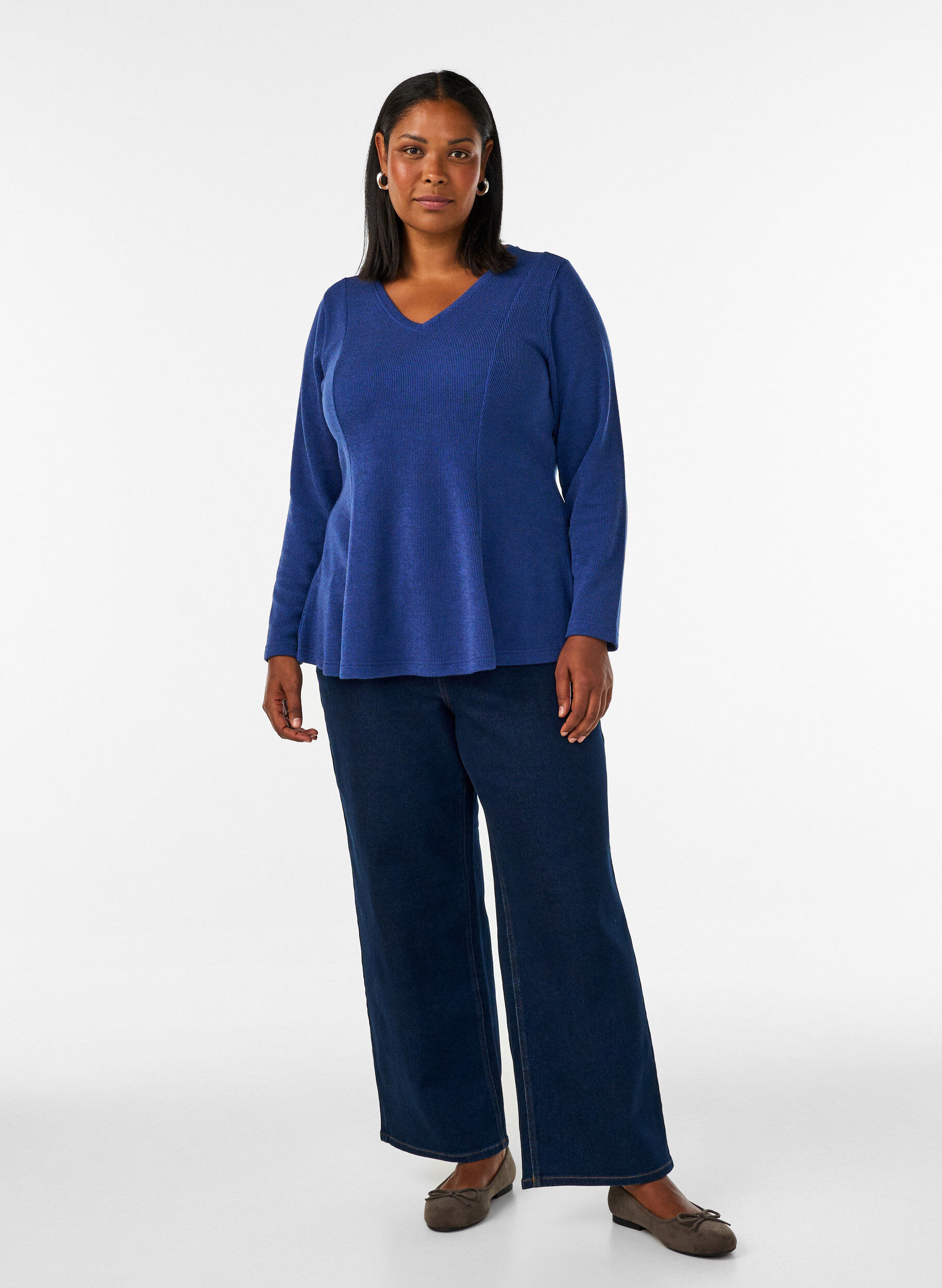 ZizziBlus i jersey med ribbad textur och a-linjeformad passform, Bl&aring;, Model image number 1