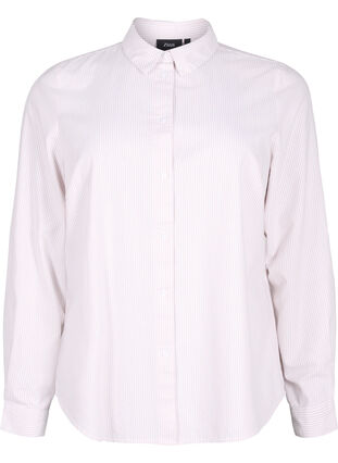 Långärmad bomullsskjorta, White Taupe Stripe, Packshot image number 0