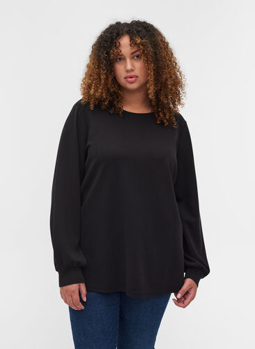 Sweatshirt med rund hals och långa ärmar, Black, Model image number 0