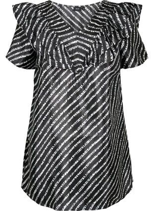 Stripad tunika med fransar, Black/White Stripes, Packshot image number 0
