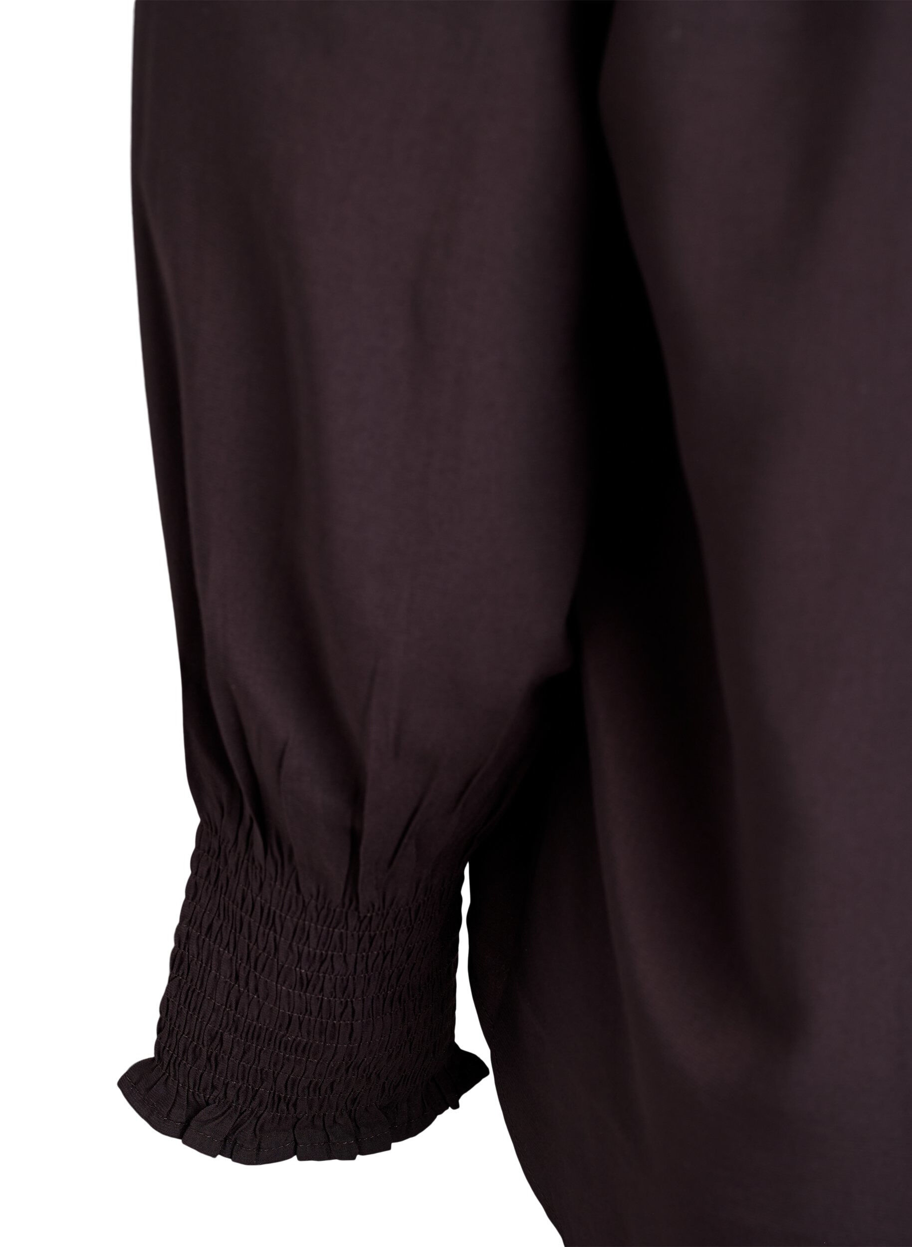 Zizzi Blus med volangkrage och rynkning, Brun, Packshot image number 3