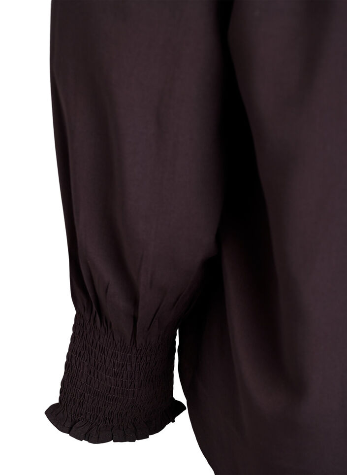 Blus med volangkrage och rynkning, Brun, Packshot image number 3