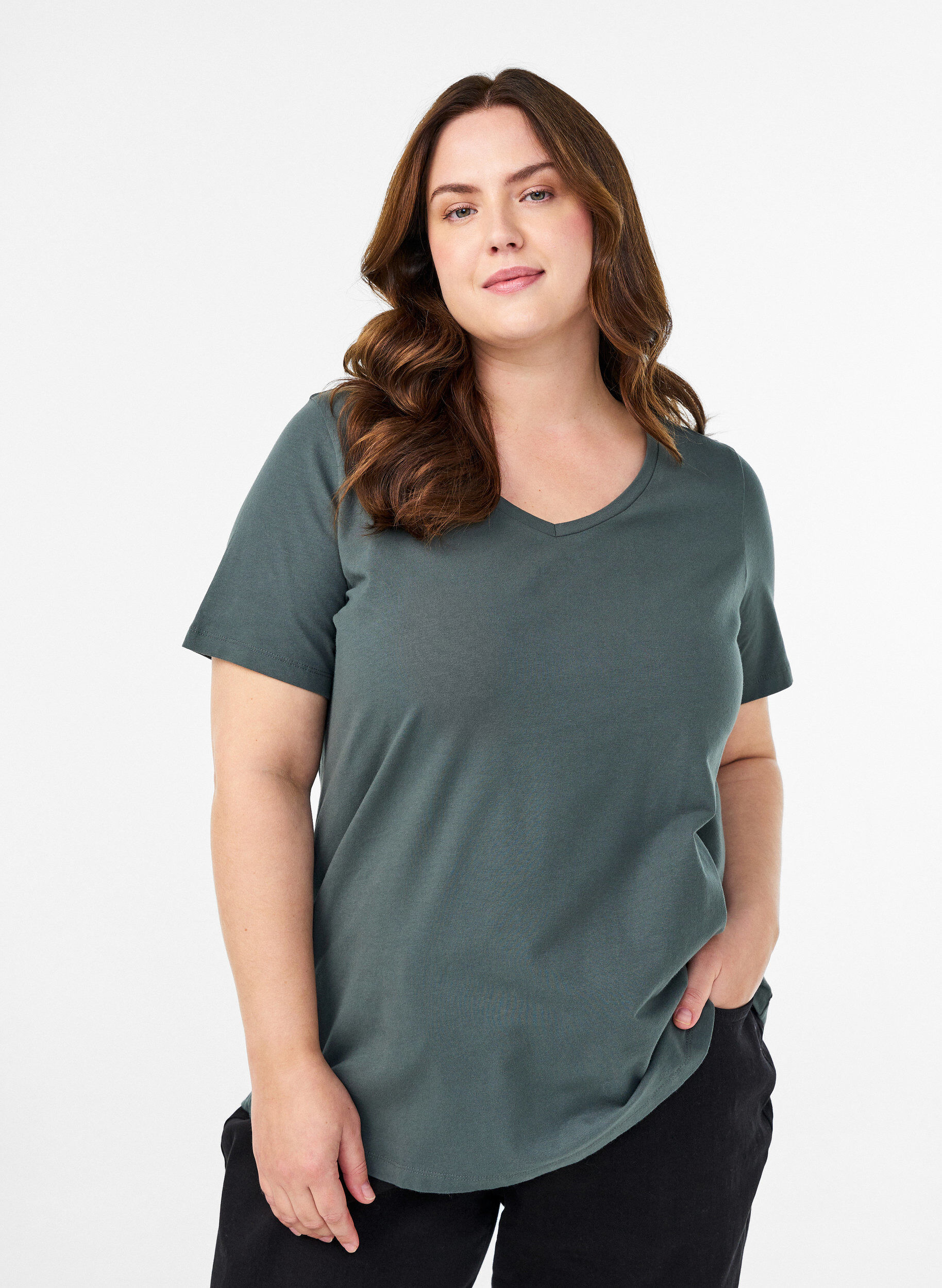 Enf&auml;rgad bas-t-shirt i bomull, Gr&ouml;n, Model