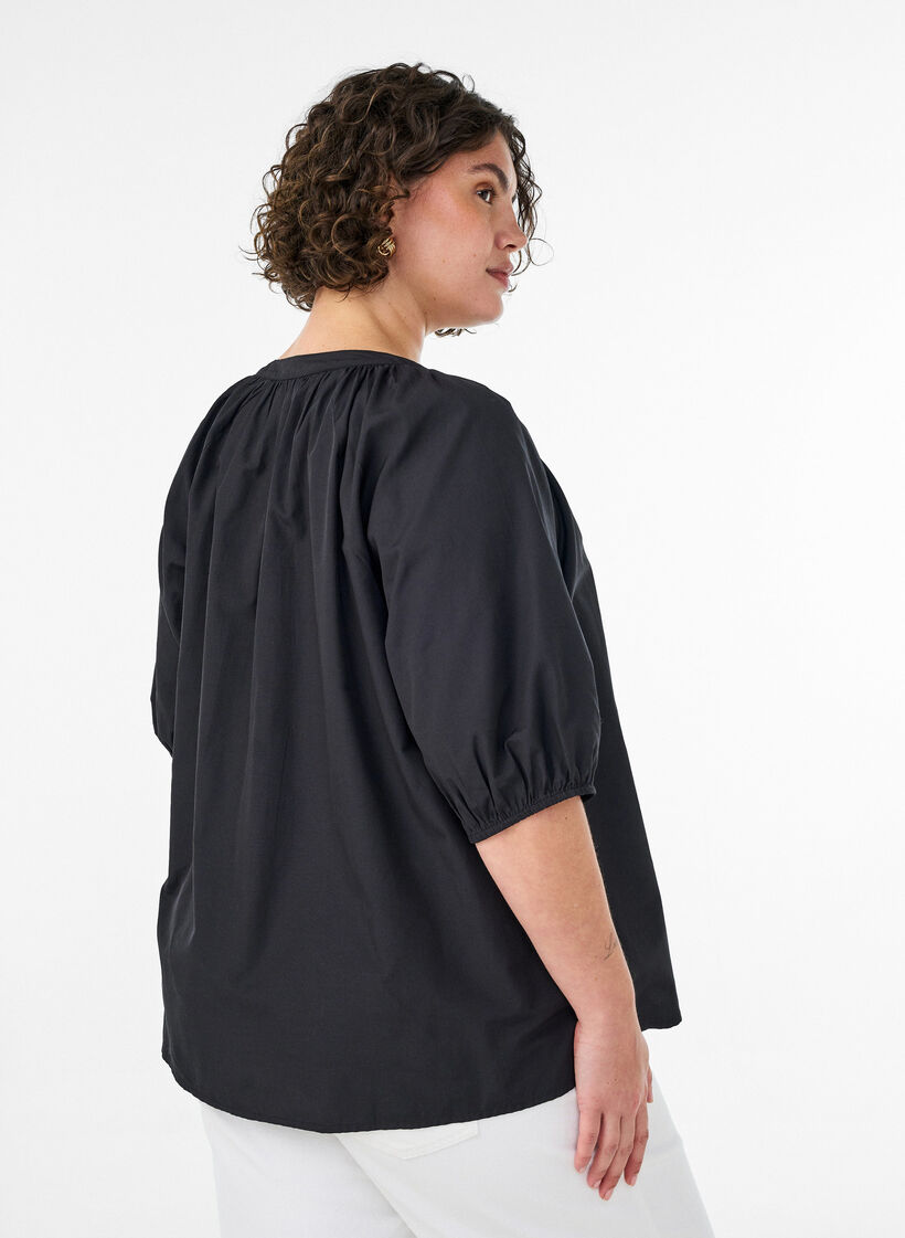 Skjortblus med kn&auml;ppning och knytsk&auml;rp, Svart, Model image number 2
