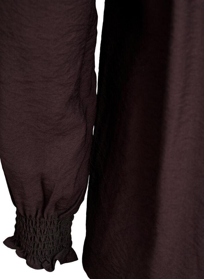 Viskosblus med smock och rynkade detaljer, Brun, Packshot image number 3