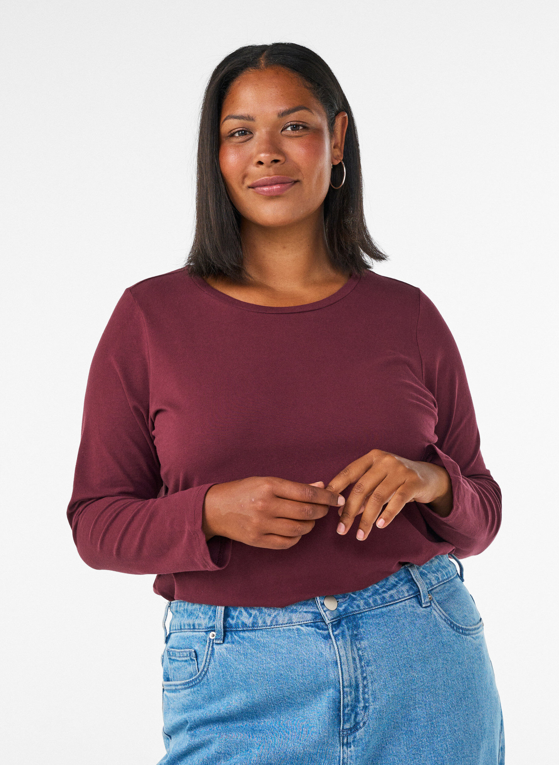 Baslinne i jersey med l&aring;nga &auml;rmar, R&ouml;d, Model