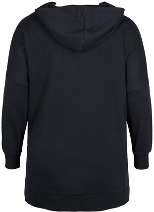 Sweatshirt med huva och kontrastfärgad dragsko, Black, Packshot image number 1