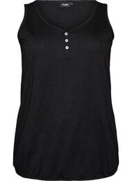 Linne i ekologisk bomull med v-ringning och knappar, Svart