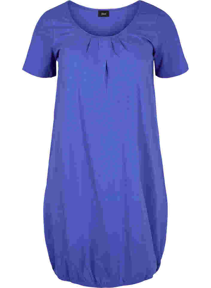 Bomullsklänning med rund hals och korta ärmar, Dazzling Blue, Packshot image number 0
