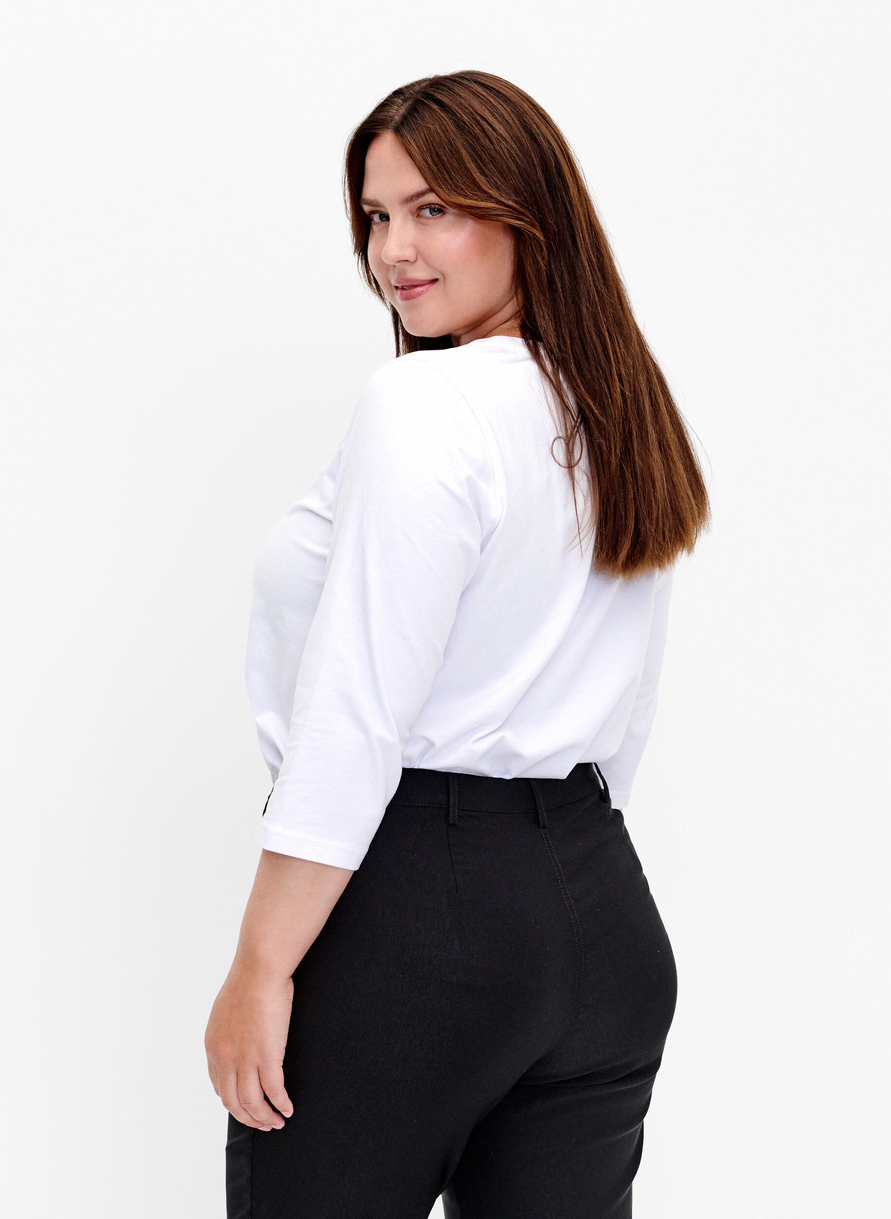 ZizziBomullstr&ouml;ja med 3/4-&auml;rmar, Vit, Model image number 2