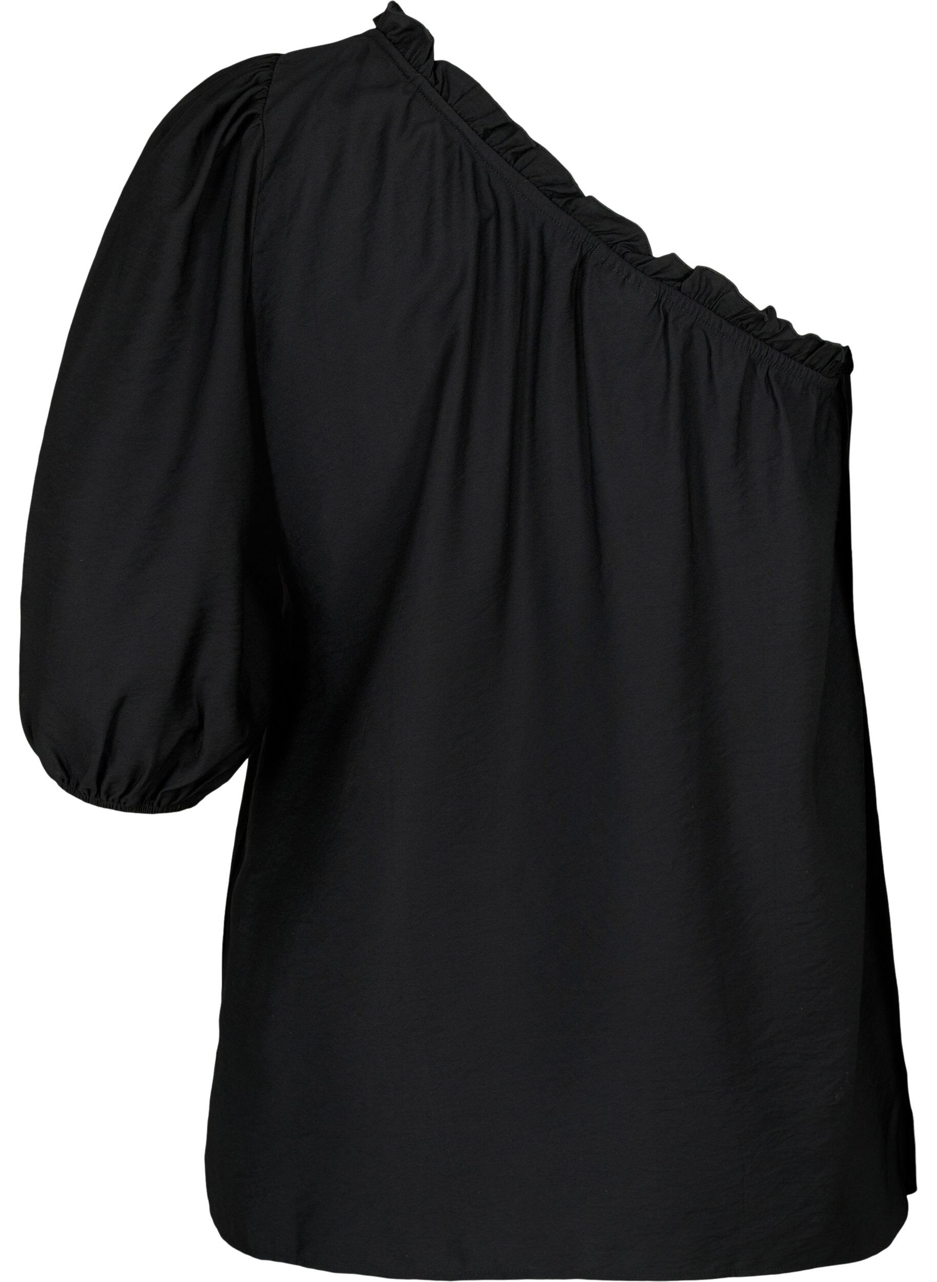 Zizzi One-shoulder blus i viskos, Svart, Packshot image number 1