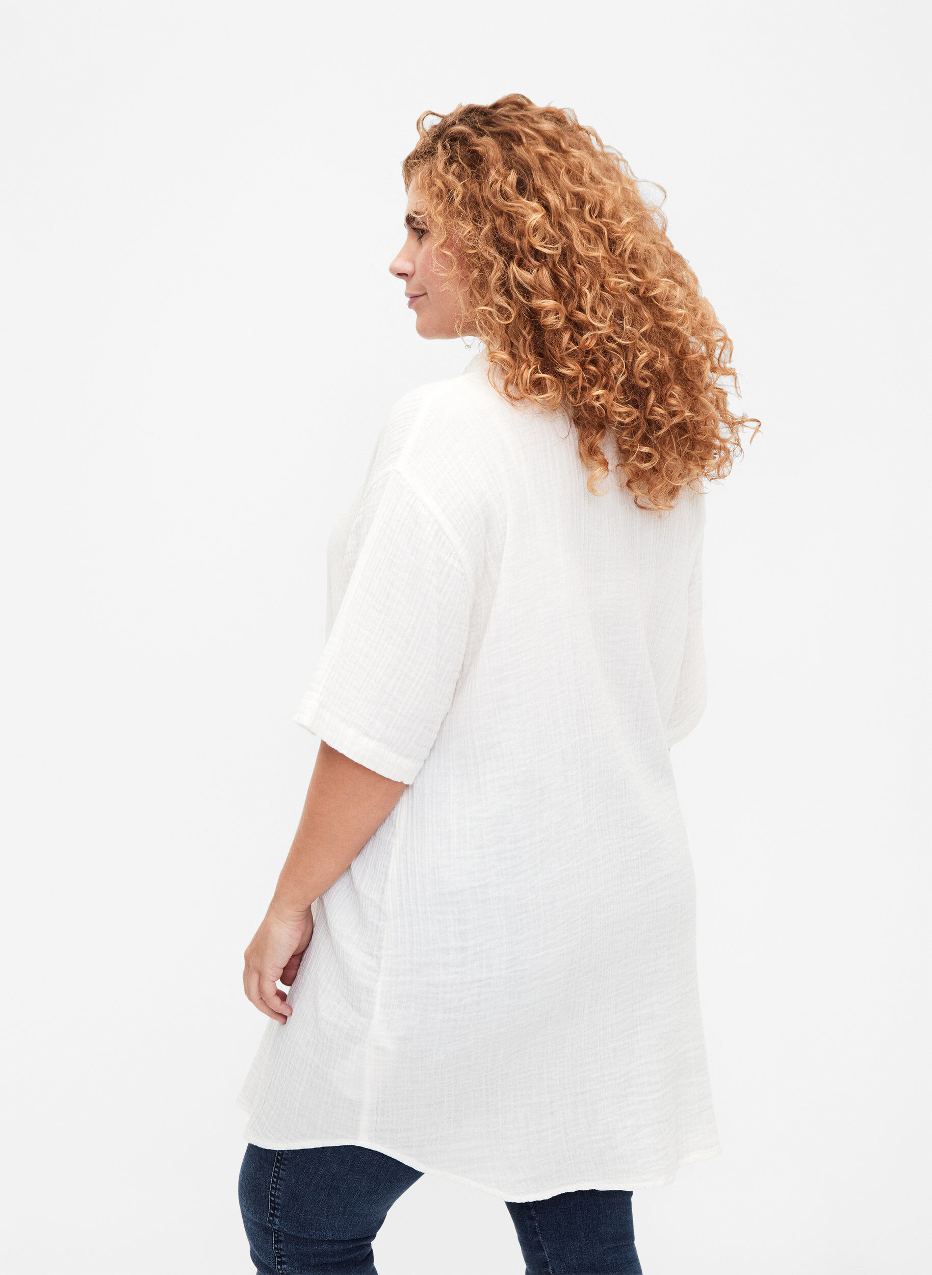 Zizzi Kort&auml;rmad skjorta med knappar, Off-White, Model image number 1