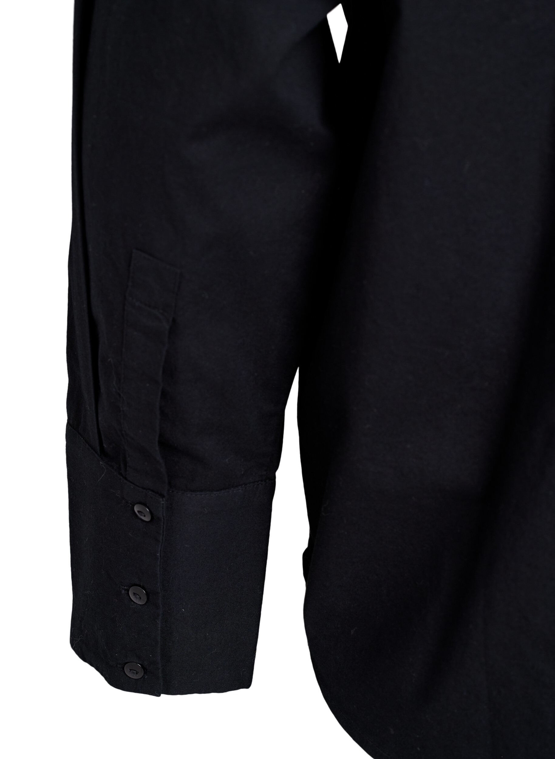 Zizzi Bomullsskjorta med ton-i-ton blomsterbroderi, Svart, Packshot image number 4