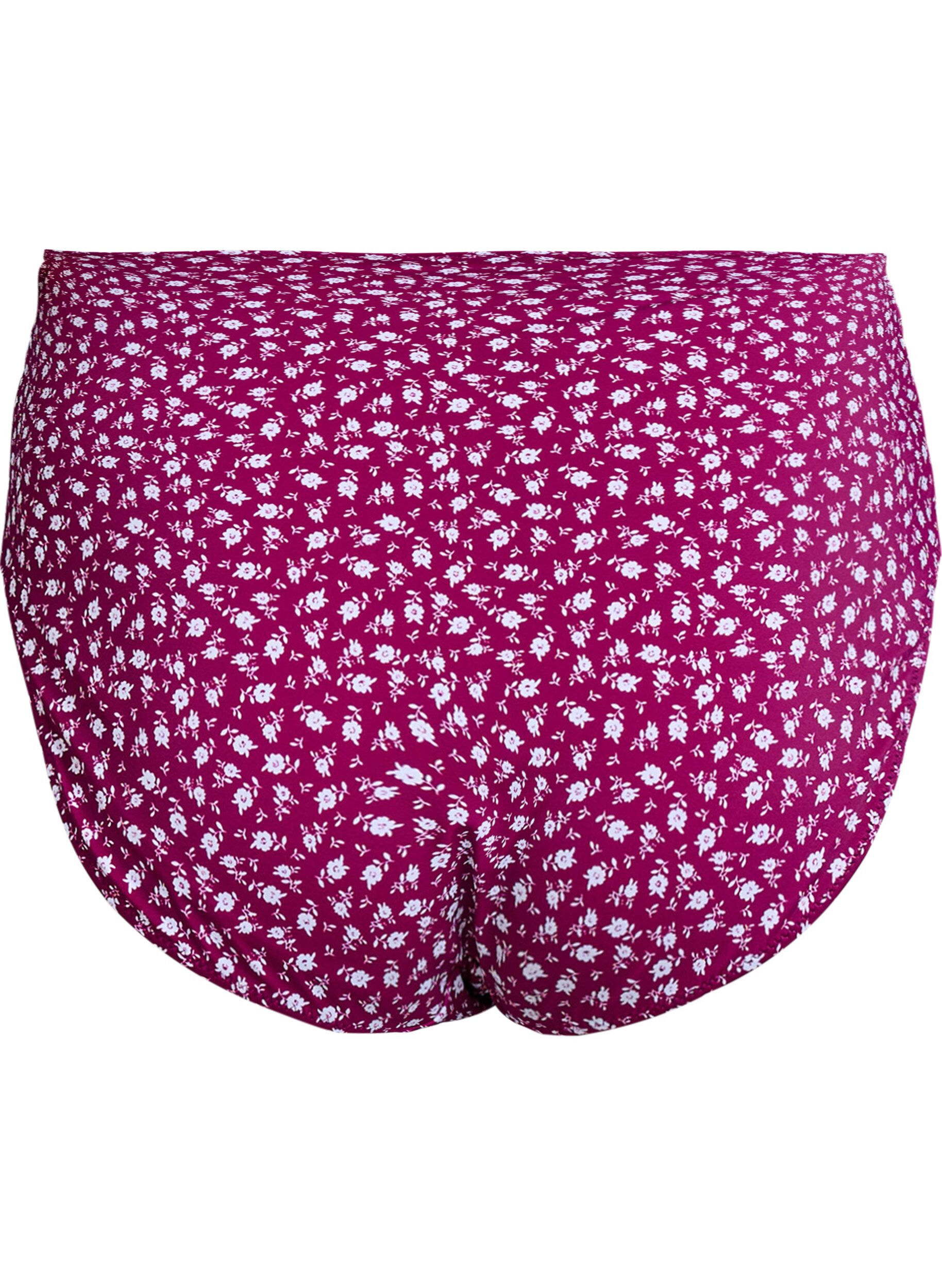 Zizzi Bikinitrosa med extra h&ouml;g midja och blomstertryck, R&ouml;d, Packshot image number 1