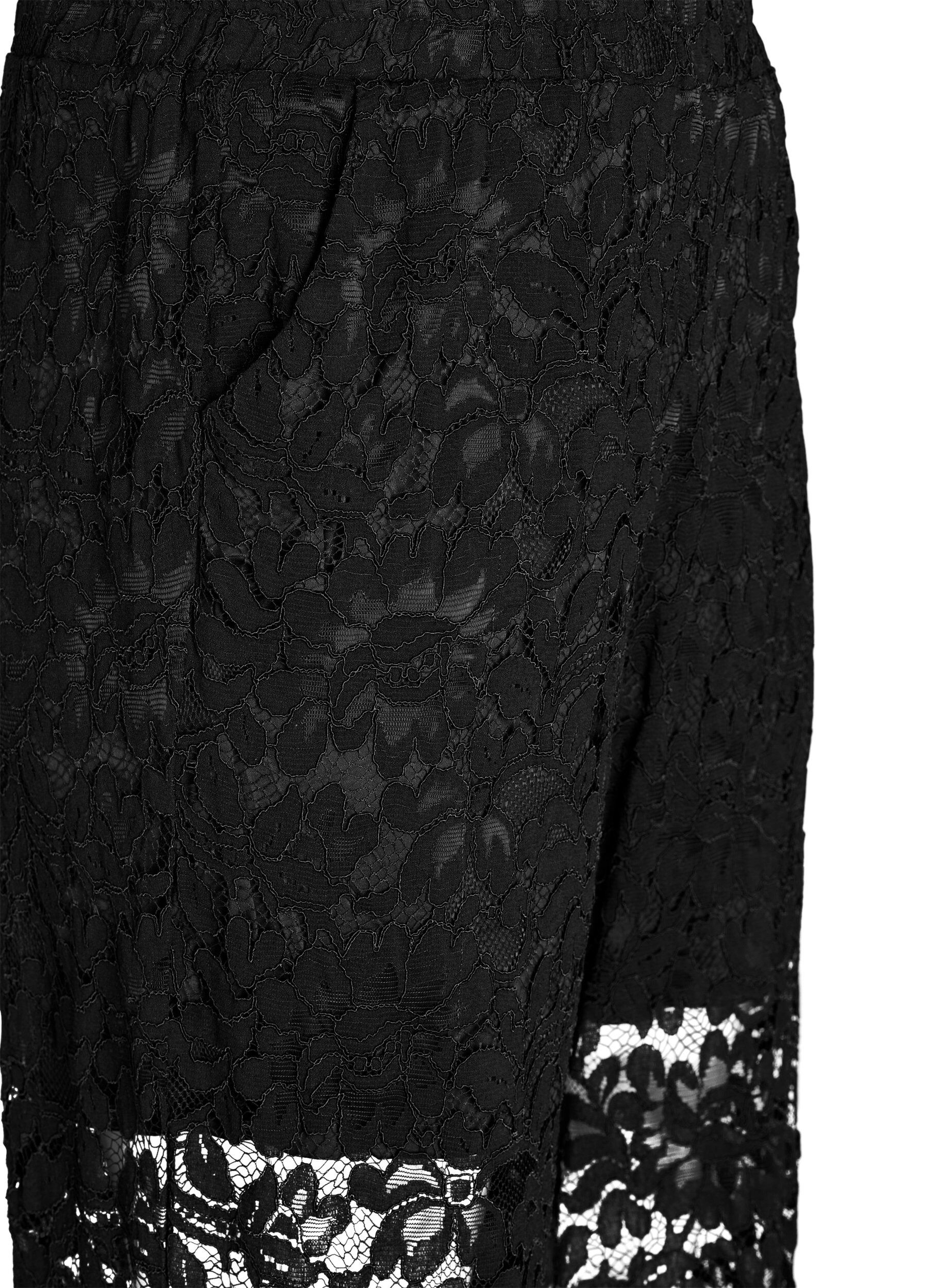 Zizzi Byxor i spets med h&ouml;g midja och raka ben, Svart, Packshot image number 2