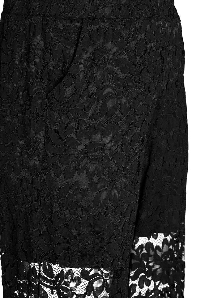 Byxor i spets med h&ouml;g midja och raka ben, Svart, Packshot image number 2