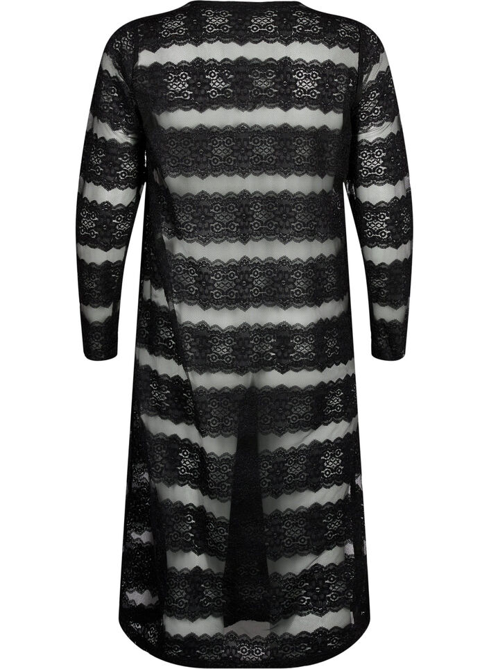Midiklänning med spets och transparent mesh, Black, Packshot image number 1