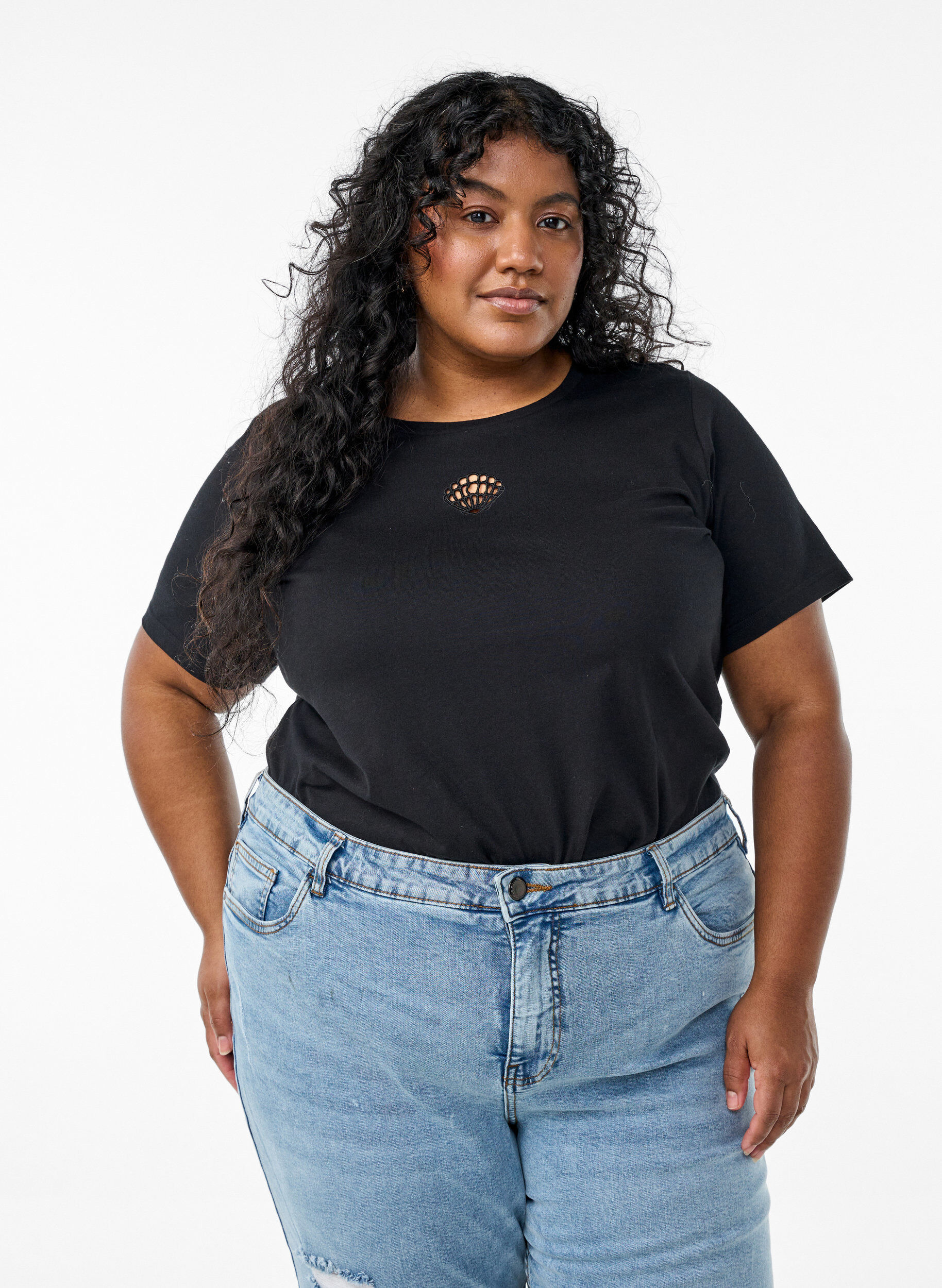 T-shirt med dekorativa detaljer, Svart, Model