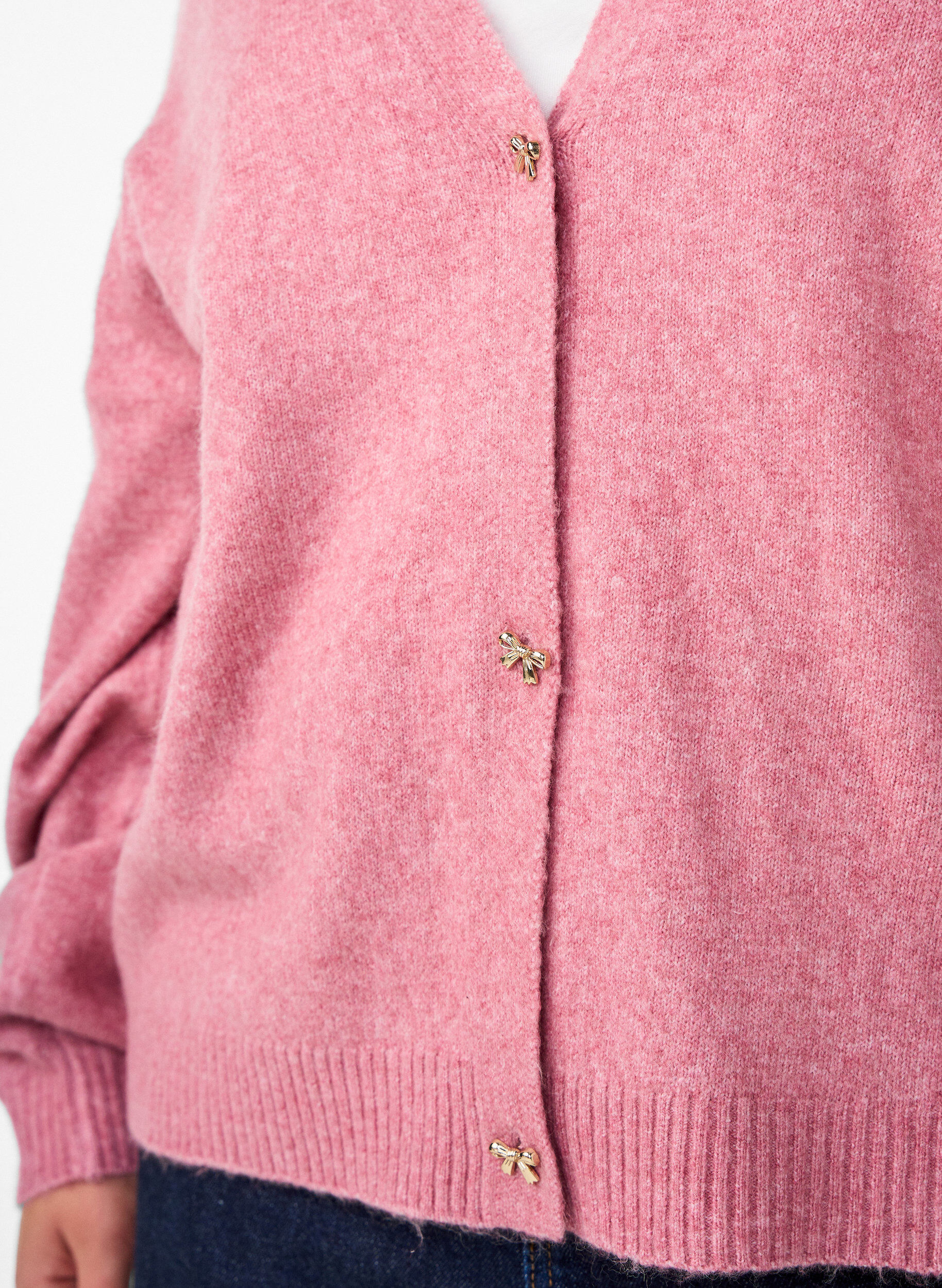 Zizzi Stickad kofta med ull och rosettknappar, Rosa, Model image number 3
