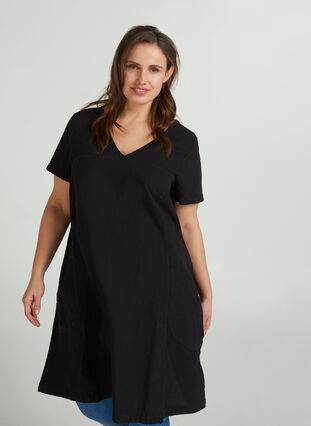Kortärmad klänning, Black, Model image number 0