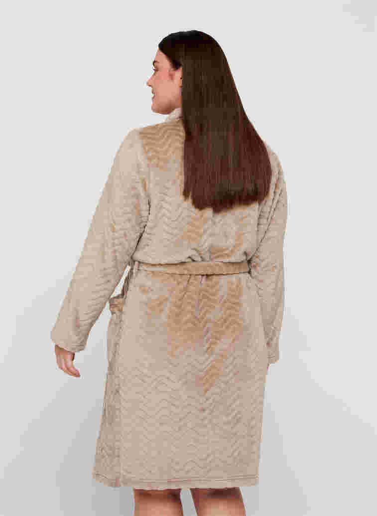 Kort mönstrad morgonrock med fickor, Cuban Sand, Model image number 1