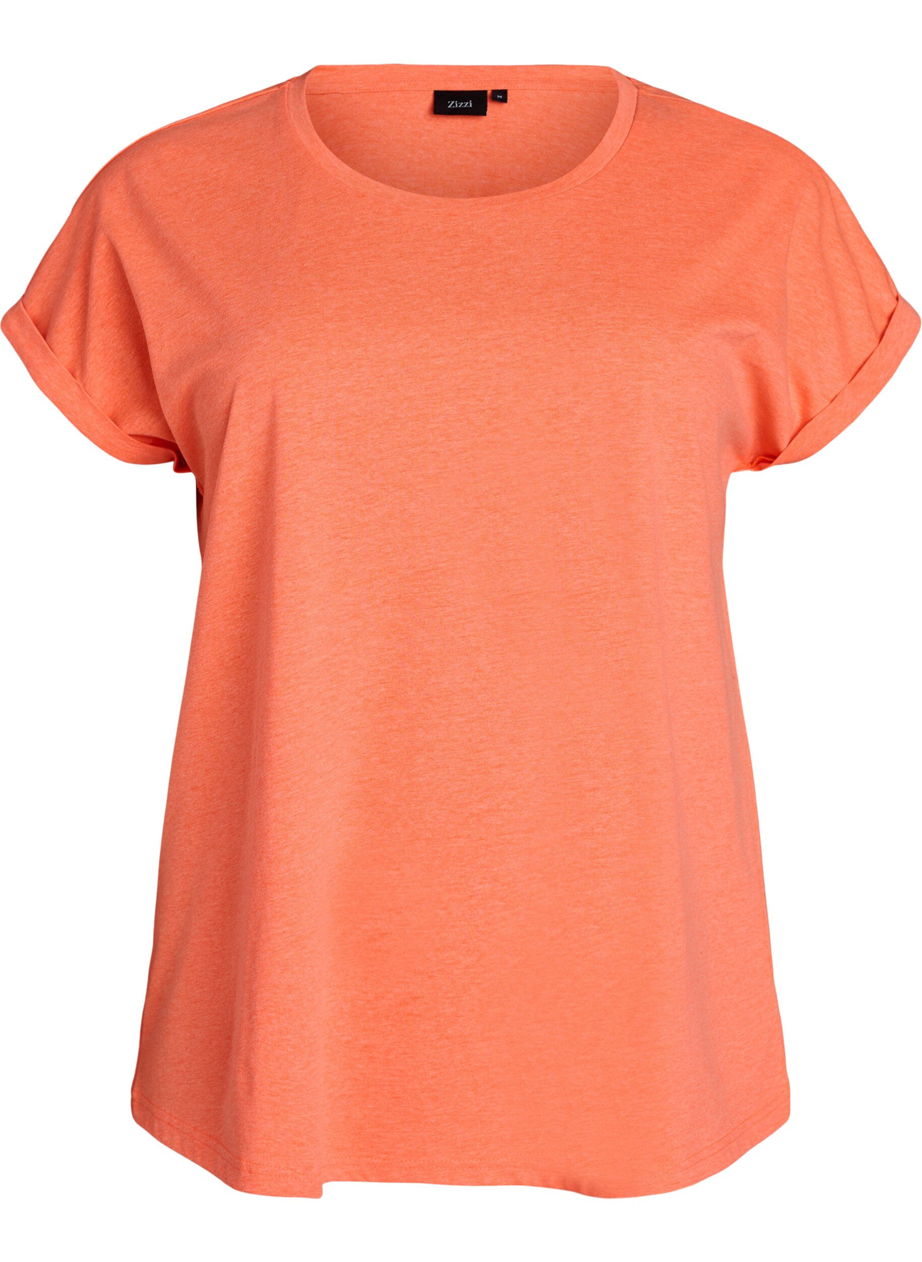 Zizzi Neonf&auml;rgad bomulls t-shirt, Orange, Packshot image number 0