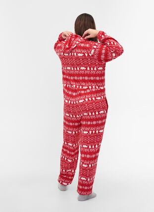 Jumpsuit med julmönster, huva och dragkedja, Christmas AOP, Model image number 1