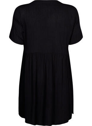 A-linjeformad viskosklänning med korta ärmar, Black, Packshot image number 1
