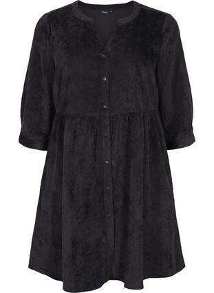 Klänning med 3/4-ärmar och knappar, Black, Packshot image number 0