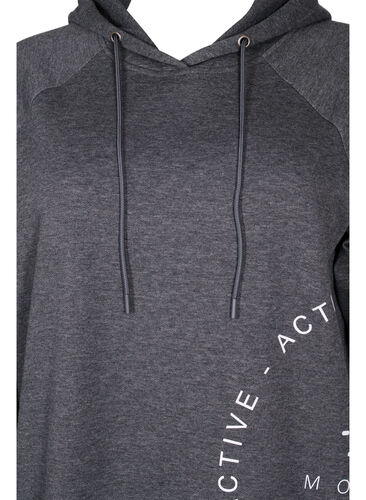 Lång sweatshirt med huva och tryck, Dark Grey Melange, Packshot image number 2