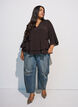 Blus med 3/4-&auml;rmar och volangdetaljer, Brun, Model image number 1