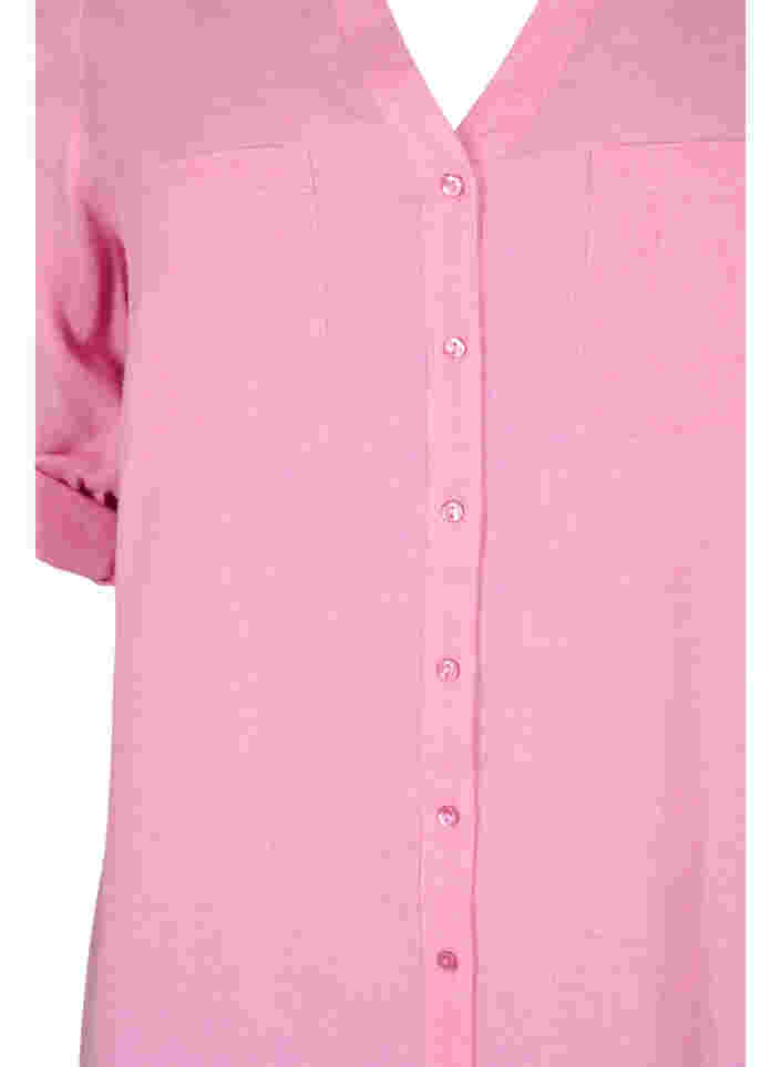 Lång skjorta med 3/4-ärmar och v-ringning, Rosebloom, Packshot image number 2