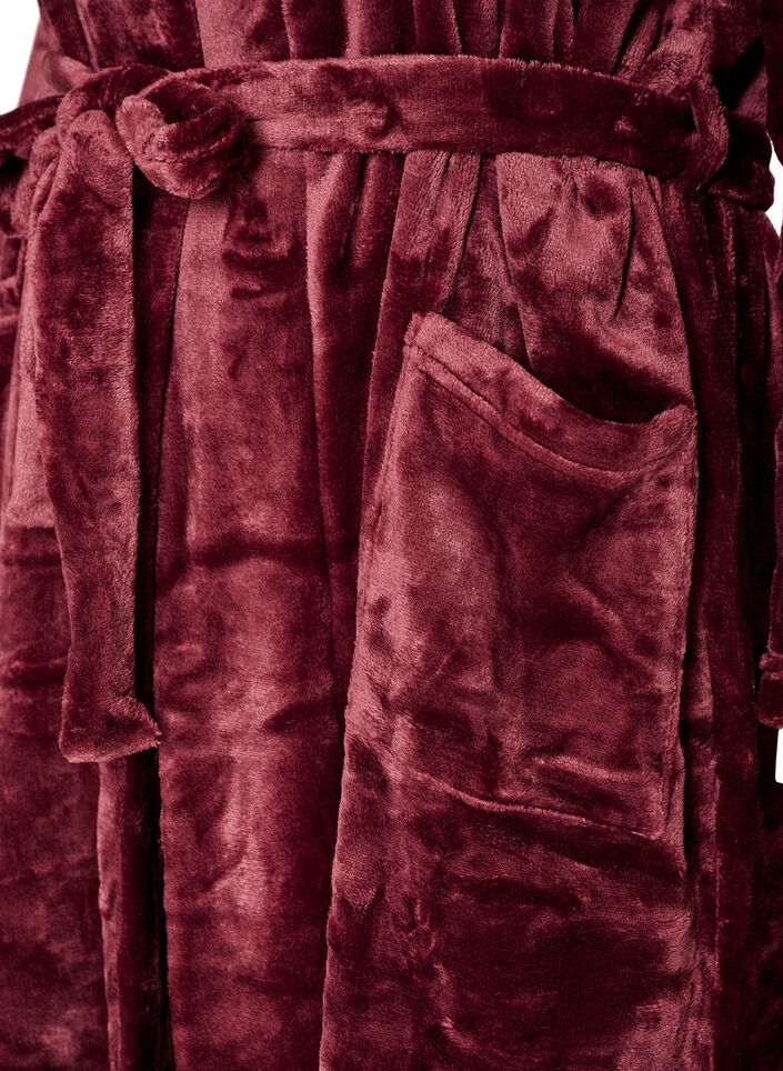 Morgonrock i mjuk velour med fickor, R&ouml;d, Packshot image number 3