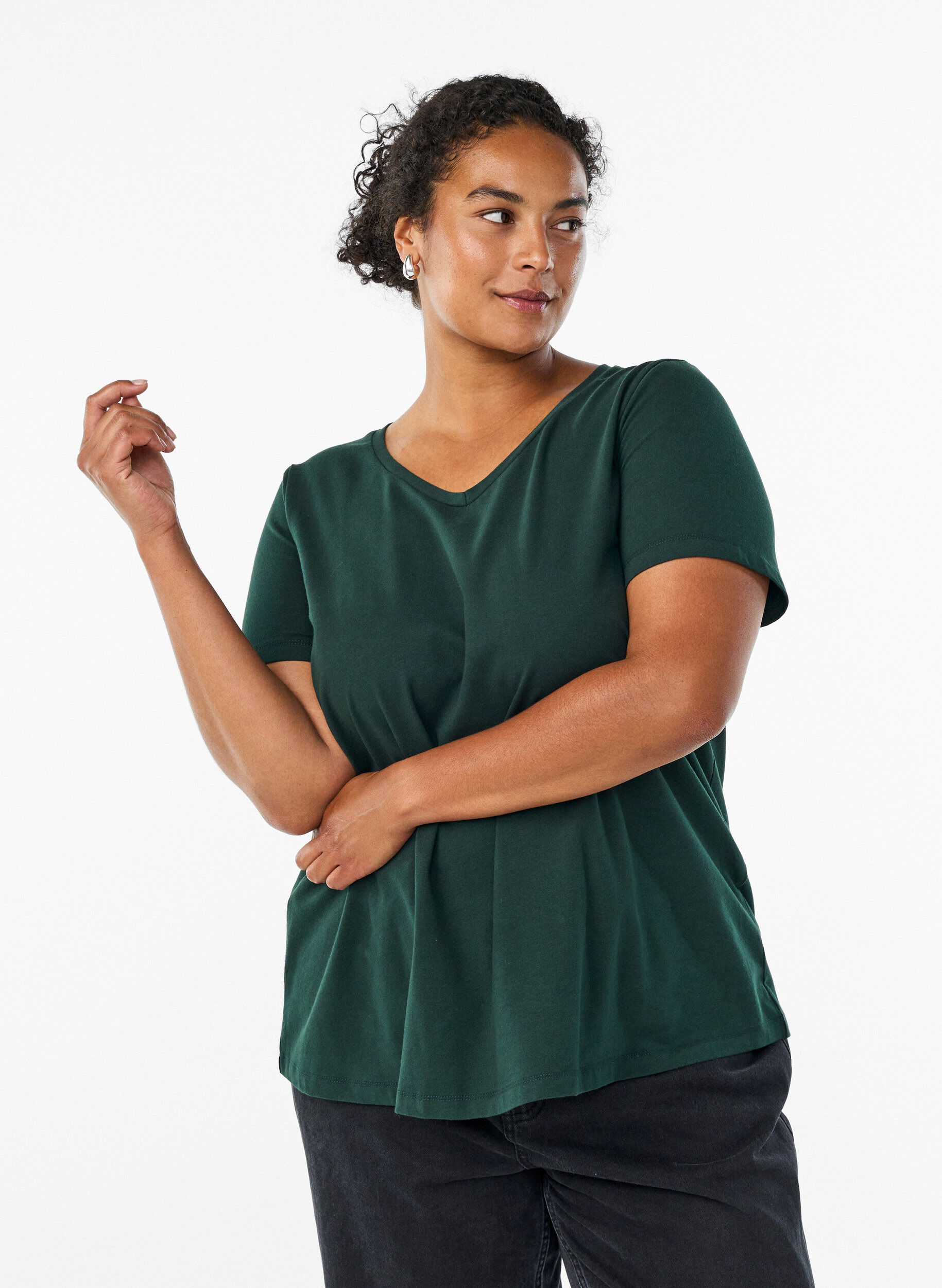 ZizziEnf&auml;rgad t-shirt i bomull, Gr&ouml;n, Model image number 0