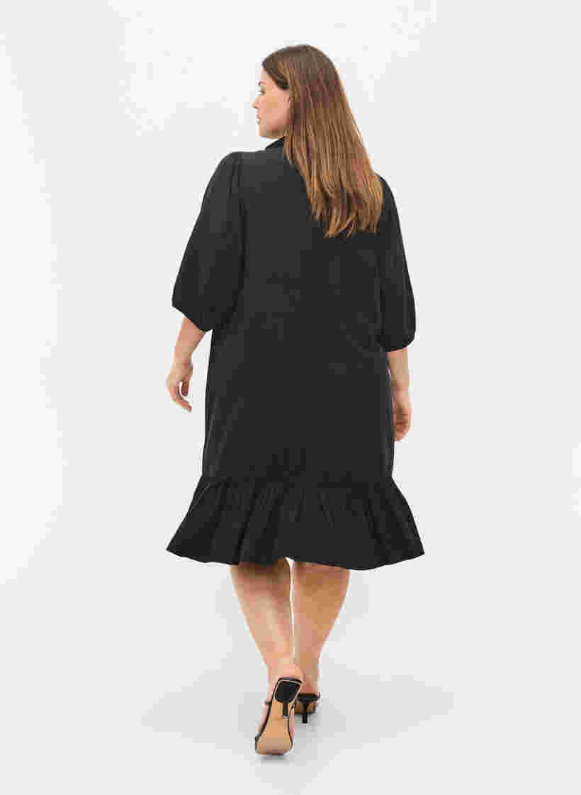 Klänning med volang och 3/4 ärmar, Black, Model image number 1