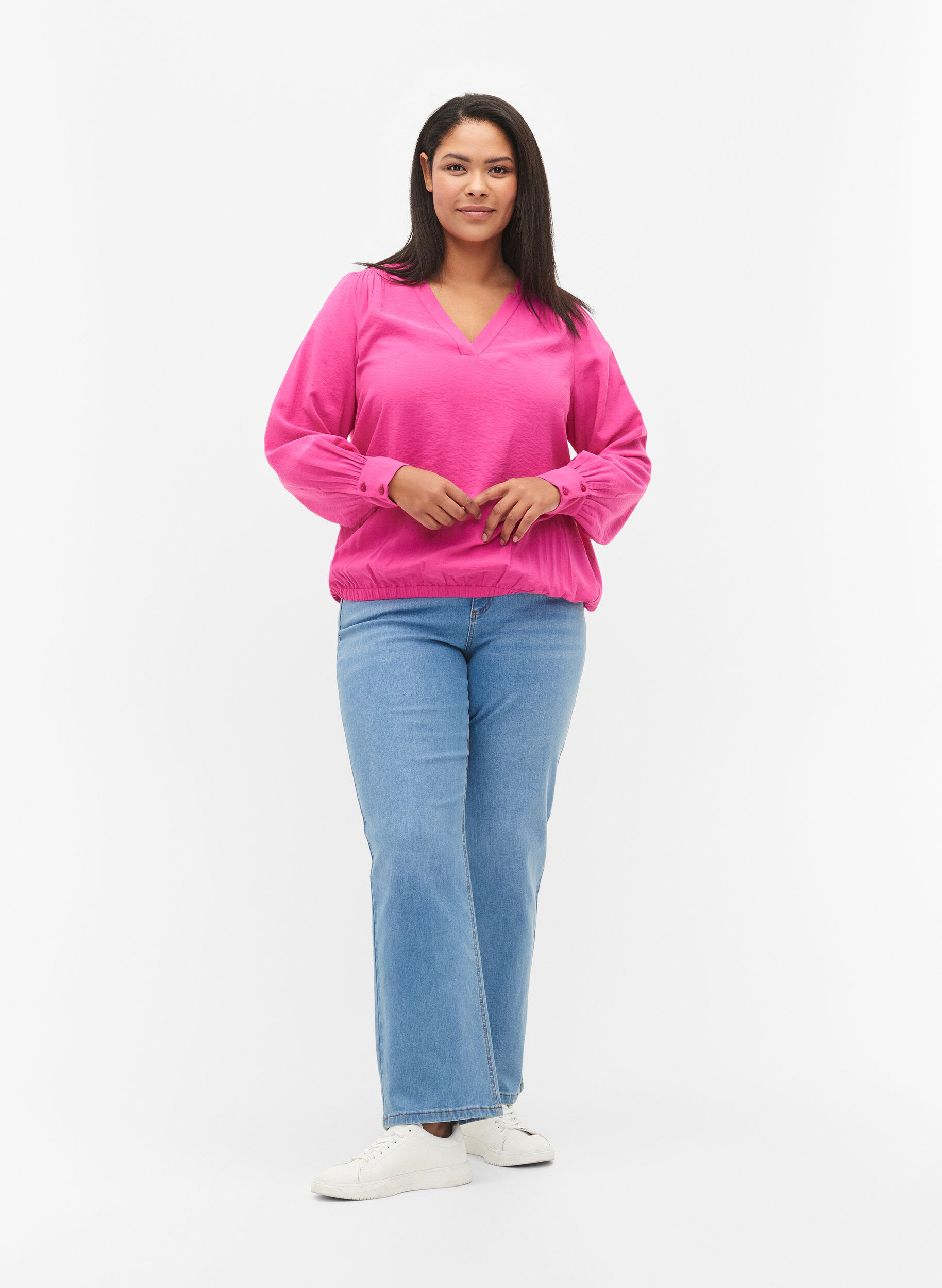 Zizzi V-ringad blus i viskos, Raspberry Rose, Model image number 2