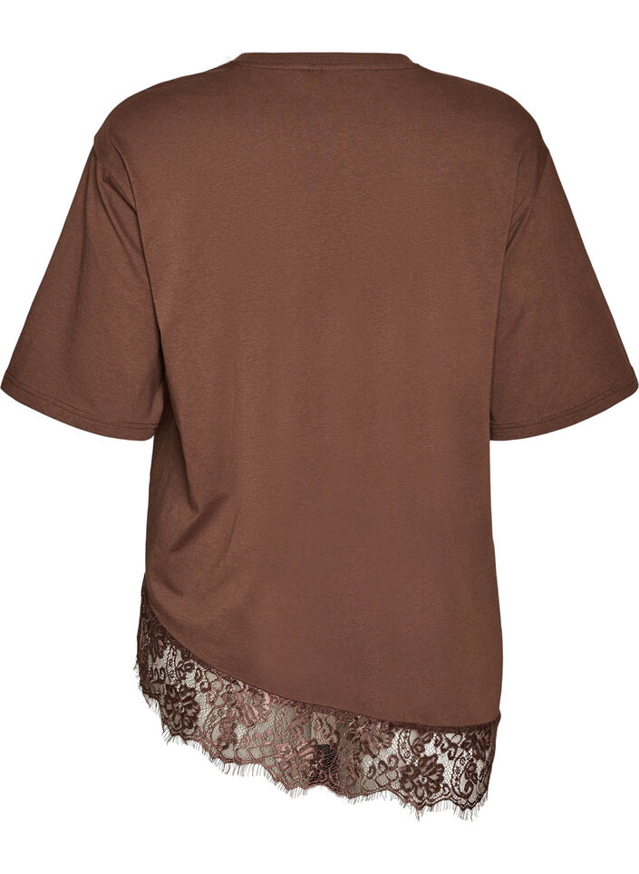 T-shirt med asymmetrisk spetskant, Brun, Packshot image number 1