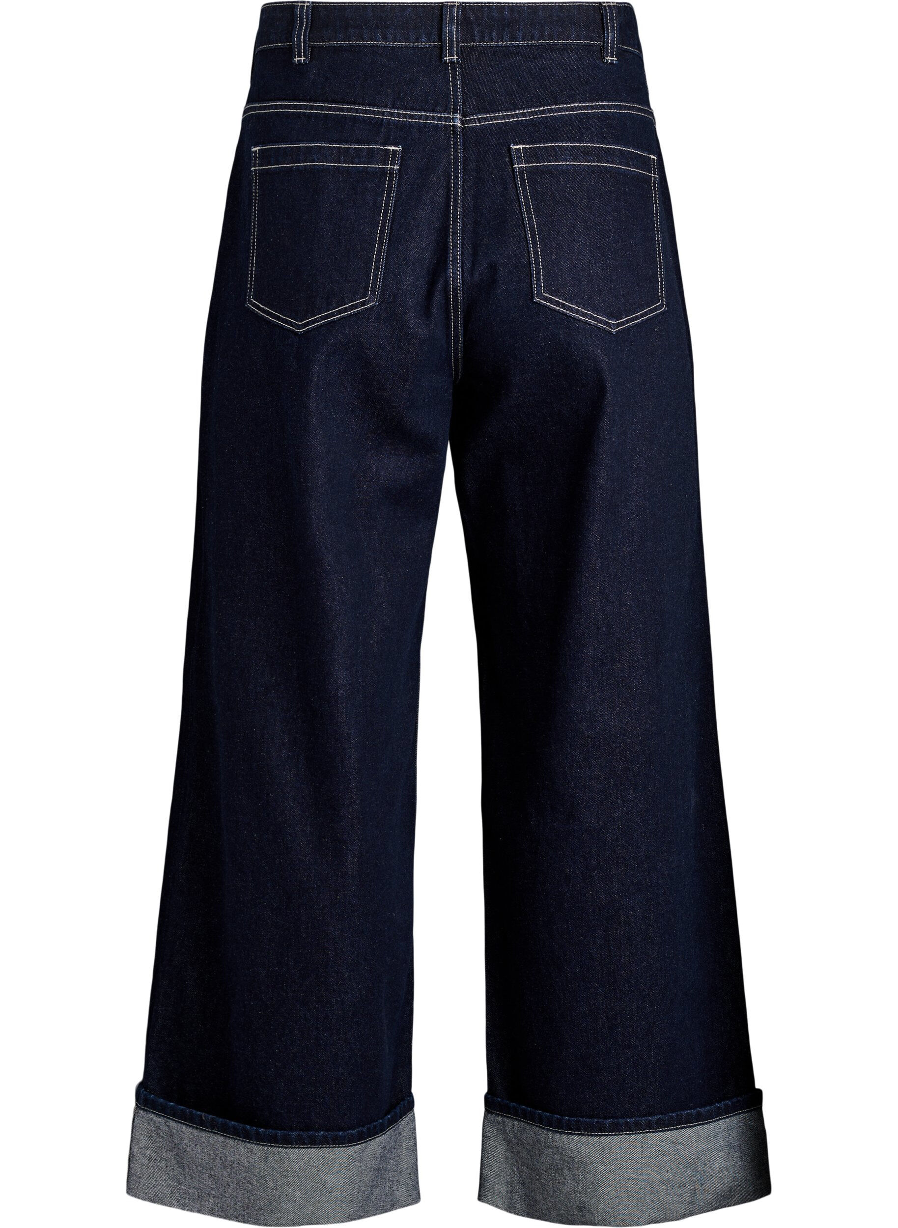 ZizziJeans i bred passform med breda uppvik och kontrasts&ouml;mmar, Bl&aring;, Packshot image number 1