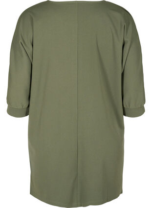 Enfärgad tunika med 2/4-ärmar och plissering på axlarna, Thyme, Packshot image number 1