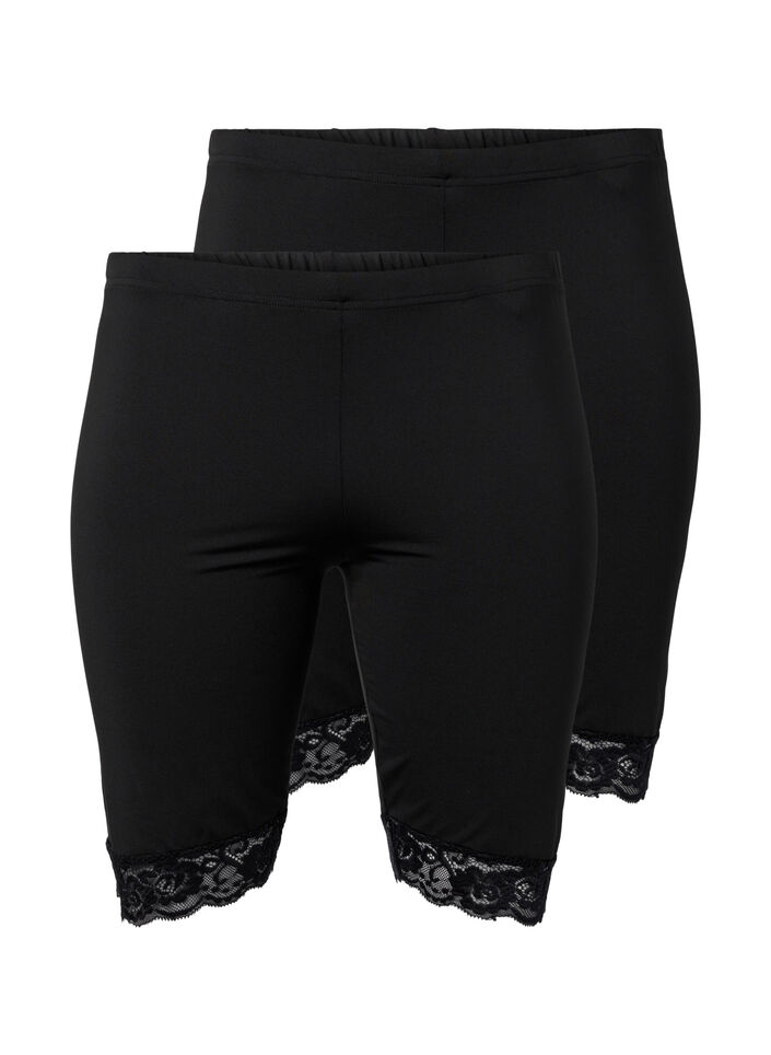 2-pack cykelshorts med spetskant, Black / Black, Packshot image number 0
