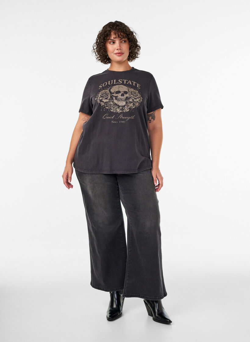 T-shirt i ekologisk bomull med grafiskt tryck, Beige, Model image number 1