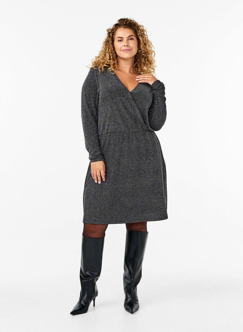 Glitterklänning med sicksackmönster, Silver ZigZagShimmer, Model image number 2