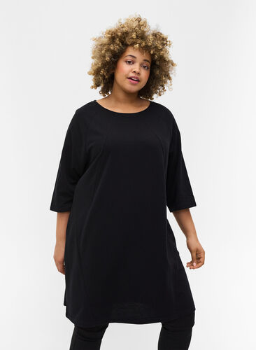 Kampanjvara – Sweatshirtklänning i bomull med fickor och 3/4-ärmar, Black, Model image number 0