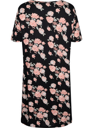 Pyjamasklänning i viskos med blommigt mönster, Black Flower AOP, Packshot image number 1